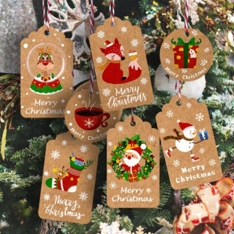 2 Packs 50pcs/set  Christmas Kraft Paper Tags Gift Wrapping Paper Labels(Series 14)