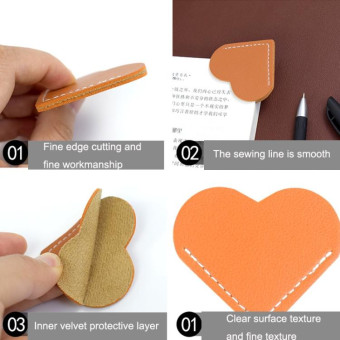 Mini Business Student Library Portable PU Leather Heart Shaped Bookmark(Brown)