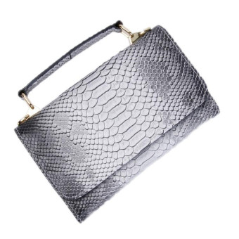 Multi-functional Chain Lady Cross-body Wrist Bag(Snake Pattern Gray White)