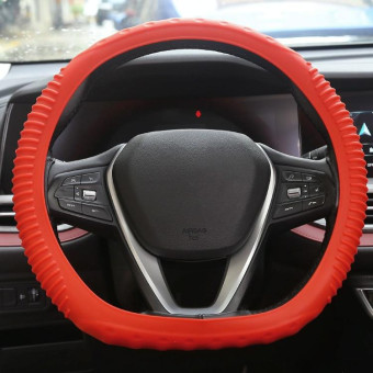 Silicone Non-slip Wear-resistant Concave Point Car Steering Wheel Cover, Size: 34-38cm(Red)