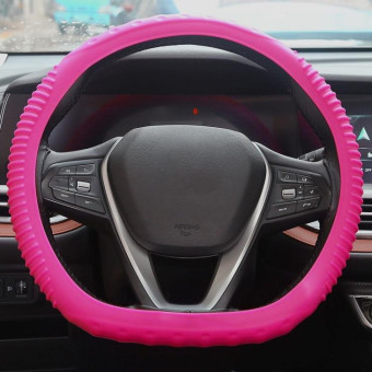 Silicone Non-slip Wear-resistant Concave Point Car Steering Wheel Cover, Size: 34-38cm(Rose Red)