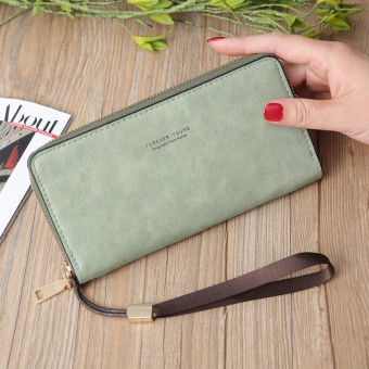 Scrub Long Wallet Lady Wallet Handbag Zipper Purse(Green)