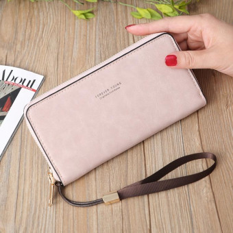 Scrub Long Wallet Lady Wallet Handbag Zipper Purse(Pink)