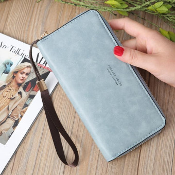 Scrub Long Wallet Lady Wallet Handbag Zipper Purse(Light Blue)