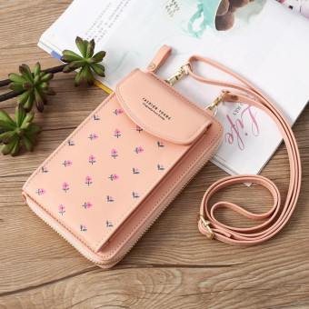 Printed Phone Bag Floral Woman Multifunctional Crossbody Bag Multi Card Shoulder Bag(Light Pink)