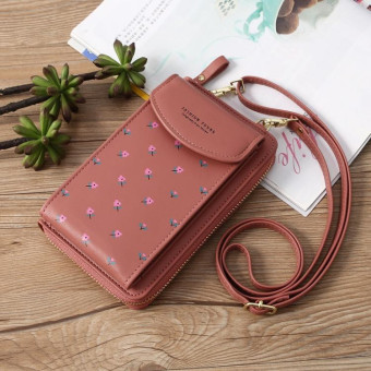 Printed Phone Bag Floral Woman Multifunctional Crossbody Bag Multi Card Shoulder Bag(Dark Pink)