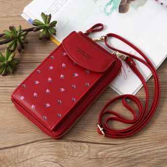 Printed Phone Bag Floral Woman Multifunctional Crossbody Bag Multi Card Shoulder Bag(Jujube)