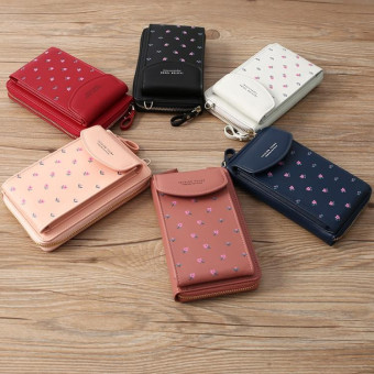 Printed Phone Bag Floral Woman Multifunctional Crossbody Bag Multi Card Shoulder Bag(Dark Pink)