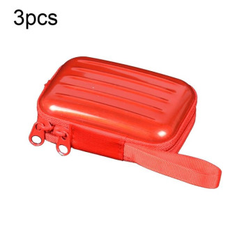 3pcs Rectangular Tinplate Coin Brushed Zipper Bag(Red)