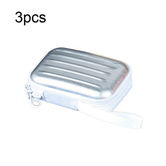 3pcs Rectangular Tinplate Coin Brushed Zipper Bag(Silver)