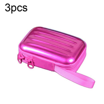 3pcs Rectangular Tinplate Coin Brushed Zipper Bag(Rose Red)