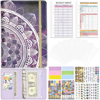 A6 Mandala Binder Financial Plan Notebook PU Leather Cash Budget Book(Fantasy Purple)