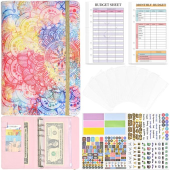 A6 Mandala Binder Financial Plan Notebook PU Leather Cash Budget Book(Gorgeous Pink)