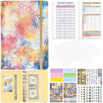 A6 Mandala Binder Financial Plan Notebook PU Leather Cash Budget Book(Sunshine Yellow)