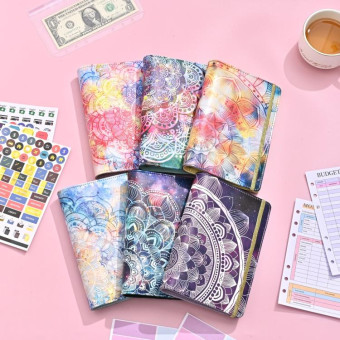 A6 Mandala Binder Financial Plan Notebook PU Leather Cash Budget Book(Fantasy Purple)