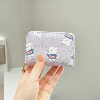 Mini Cartoon Cute Bear Print Multi-slot Anti-degaussing Card Holder(Purple)