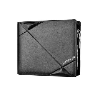 DEABOLAR Men Short PU Leather Tri-fold Horizontal Wallet Large-capacity Multi-card Wallet(Black)