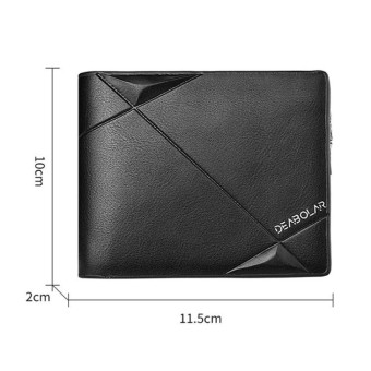 DEABOLAR Men Short PU Leather Tri-fold Horizontal Wallet Large-capacity Multi-card Wallet(Black)