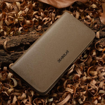 DEABOLAR Long Saffiano Leather Wallet Large Capacity Multi-compartment Zip Clutch(Khaki)