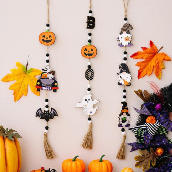 Halloween Home Party Bead Hanging Tag Holiday Scene Decoration Props(Witch)