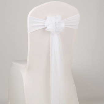 Hotel Wedding Organza Free Tie Chair Back Flower Seat Yarn Decorations Tulle Chair Back Bows(White)
