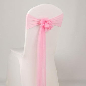 Hotel Wedding Organza Free Tie Chair Back Flower Seat Yarn Decorations Tulle Chair Back Bows(Pink)