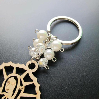 Wooden Sign Religious Baptismal Keychain(White)