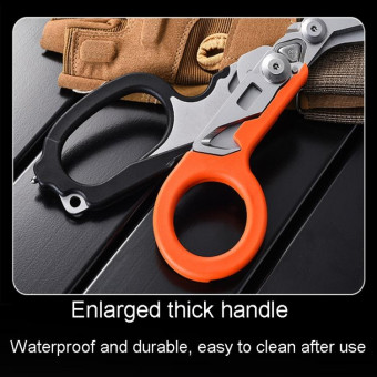 Multifunctional Outdoor First Aid Equipment Foldable Gadget Scissors(Black And Orange)