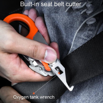 Multifunctional Outdoor First Aid Equipment Foldable Gadget Scissors(Black And Orange)