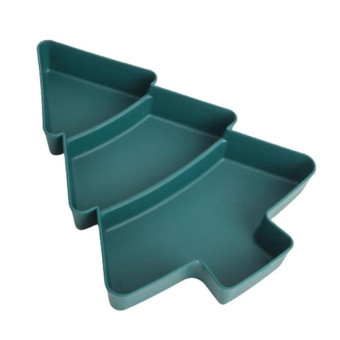 Christmas Tree Shape Fruit Discs Compartmentalized Home Snack Dish Plastic Candy Dried Fruit Melon Seed Organizer(Dark Green)