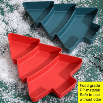 Christmas Tree Shape Fruit Discs Compartmentalized Home Snack Dish Plastic Candy Dried Fruit Melon Seed Organizer(Dark Green)