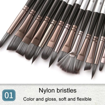 ZHU TING 24pcs /Set Nylon Bristle Paintbrush Set Painting Watercolor Brushes With Cloth Bag(Silver Gray Rod)