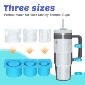 Silicone Ice Molds With Lid For Stanley Tumblers Cups Can Making 3 Hollow Cylinders(Red)