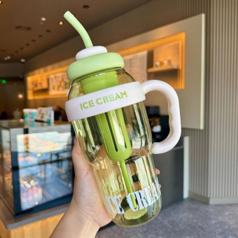 1200ml Large Capacity Lucky Belly Cup Handheld Portable Straw Cup with Tea Drain(Bud Green)