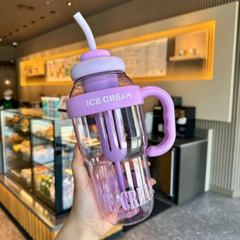 1200ml Large Capacity Lucky Belly Cup Handheld Portable Straw Cup with Tea Drain(Dream Purple)