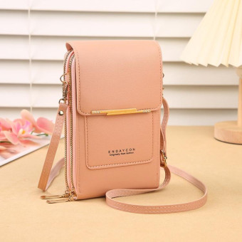 Touch Screen Crossbody Mobile Phone Bag Multifunctional Zipper Coin Purse(Light Pink)