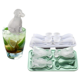 3D Dog Shaped Household Silicone Ice Mold Bar Ice Making Box(Pink)