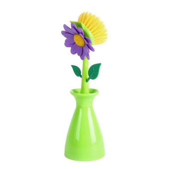 Flower Shaped Long Handle Pot Brush Kitchen Dishes Brush Sink Stove Cleaning Tool(Green)
