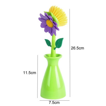 Flower Shaped Long Handle Pot Brush Kitchen Dishes Brush Sink Stove Cleaning Tool(Pink)