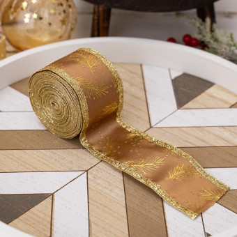 5m x 5cm Multifunctional Christmas Decorative Ribbon Gift Box Packaging Ribbon with Wire(Gold)
