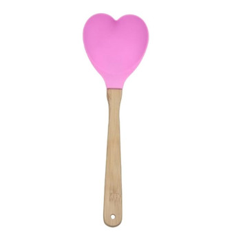 High Temperature Resistant Nonstick Heart Shaped Silicone Spatula Spoon Kitchen Baking Tools(Pink)