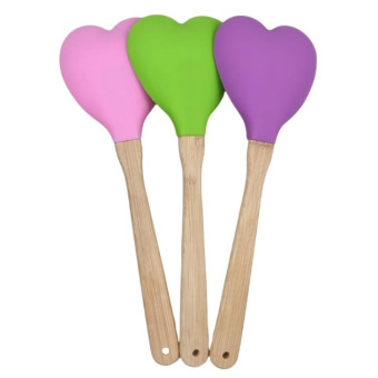 High Temperature Resistant Nonstick Heart Shaped Silicone Spatula Spoon Kitchen Baking Tools(Pink)