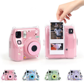 For Fujifilm instax mini SE Photo Bag Crystal Case Shoulder Strap Rope Sticker Set(Green Panda)