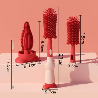 Portable 3 In 1 Food Grade Silicone Bottle Brush Set Multipurpose Baby Bottle Straw Cleaner Brush(Purple)