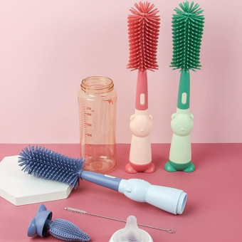 Portable 3 In 1 Food Grade Silicone Bottle Brush Set Multipurpose Baby Bottle Straw Cleaner Brush(Purple)