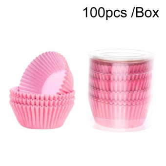 100pcs /Box Baking Utensils Cake Paper Cups Muffins Paper Cupcake Wrappers Oil-proof Chocolate Cake Tray(Pink)