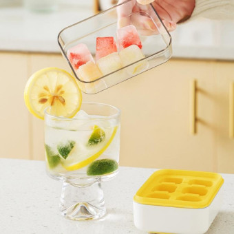 Mini Press Type Ice Cube Mold Food Silicone 6 Cubes Easy to Release Household Ice Lolly Making Box(White)