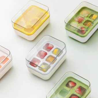 Mini Press Type Ice Cube Mold Food Silicone 6 Cubes Easy to Release Household Ice Lolly Making Box(White)