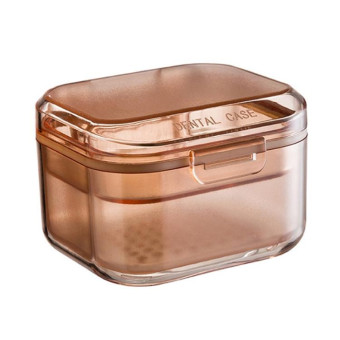 3-layer Denture Case Invisible Orthodontic Retainer Storage Box Drainage Layered Braces Cleaning Box(Apricot)