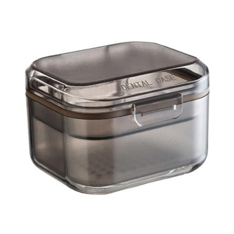 3-layer Denture Case Invisible Orthodontic Retainer Storage Box Drainage Layered Braces Cleaning Box(Black)